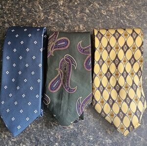 Christian Dior Tie Men's Lot of 3 Necktie Blue Green Yellow Paisley Vintage